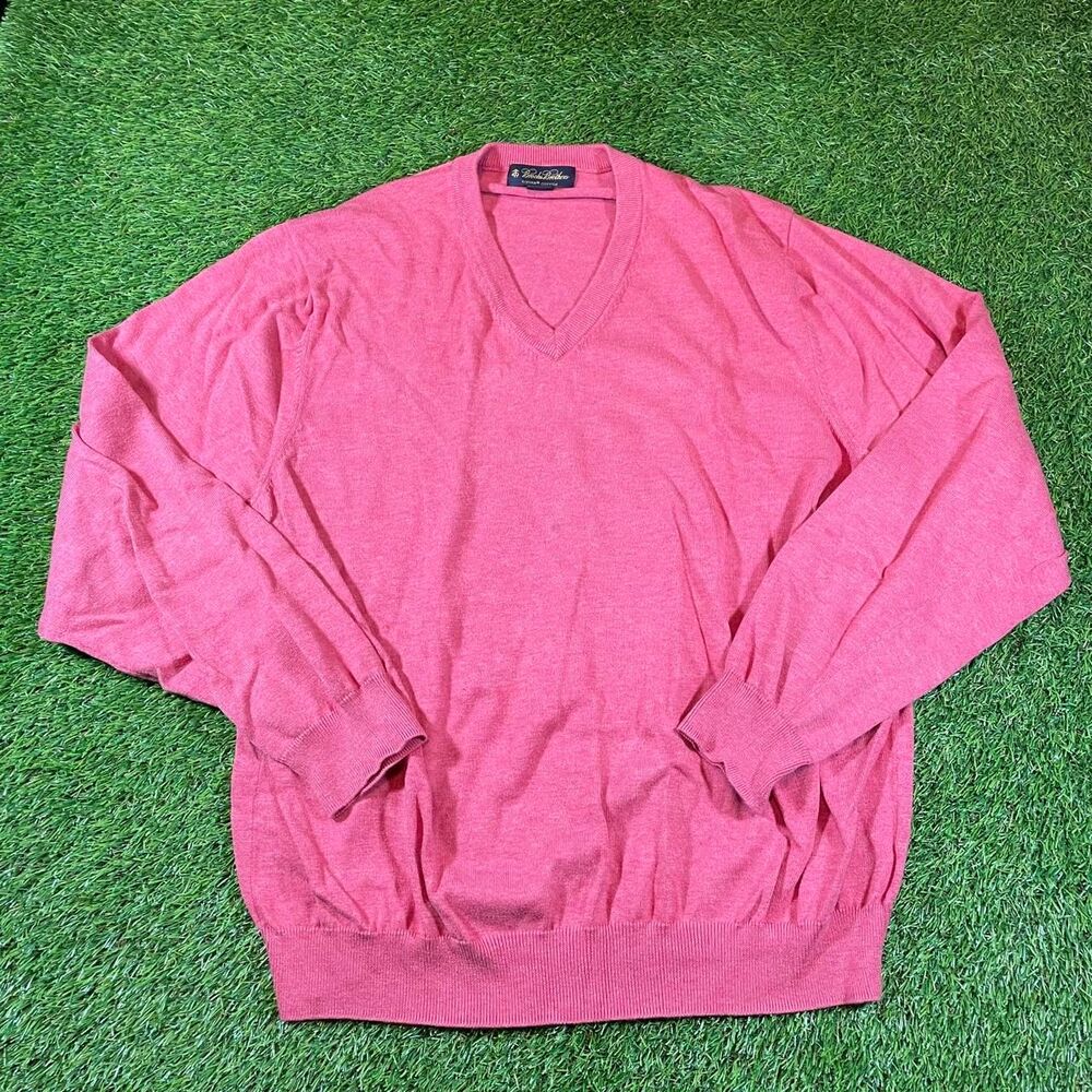 Retro Brooks Brothers Salmon Pink Supima Cotton V-Neck Sweater XL